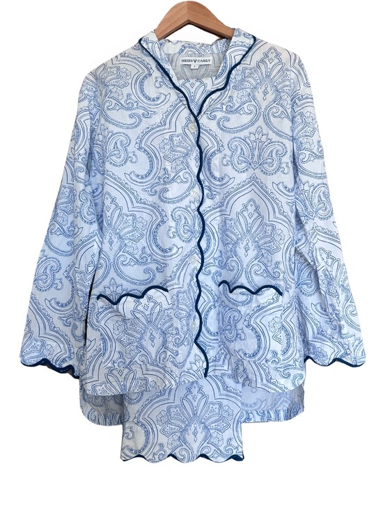 Heidi Carey Other - Heidi Carey Blue Paisley Pajama Set Scalloped Trim 100% Cotton Large